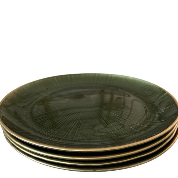 Gorgeous Green & Gold Turkish Glass Appetizer Dessert Plates 8in Set of 4 New - Picture 13 of 15
